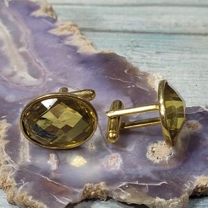 Yellow Plastic rhinestone Cuff Links.